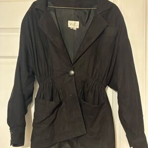 Vintage 1980s Vakko Women's suede Black Jacket open front button shoulder pads S
